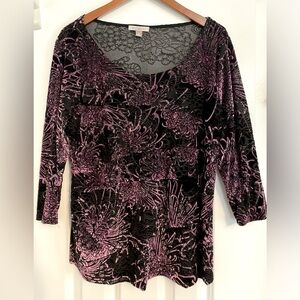 Roz & Ali Women’s blouse, XL, pink and black flowered shirt